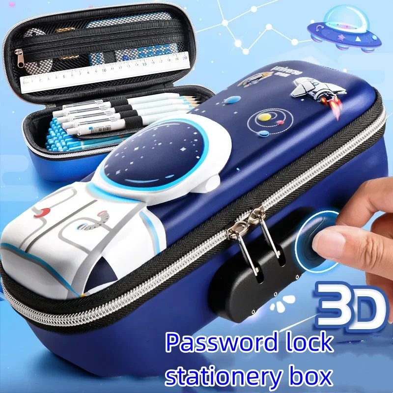 Large Capacity Pencil Case Password Lock Stationery Box Multi-functional Cartoon 3D Three-dimensional Primary School Students