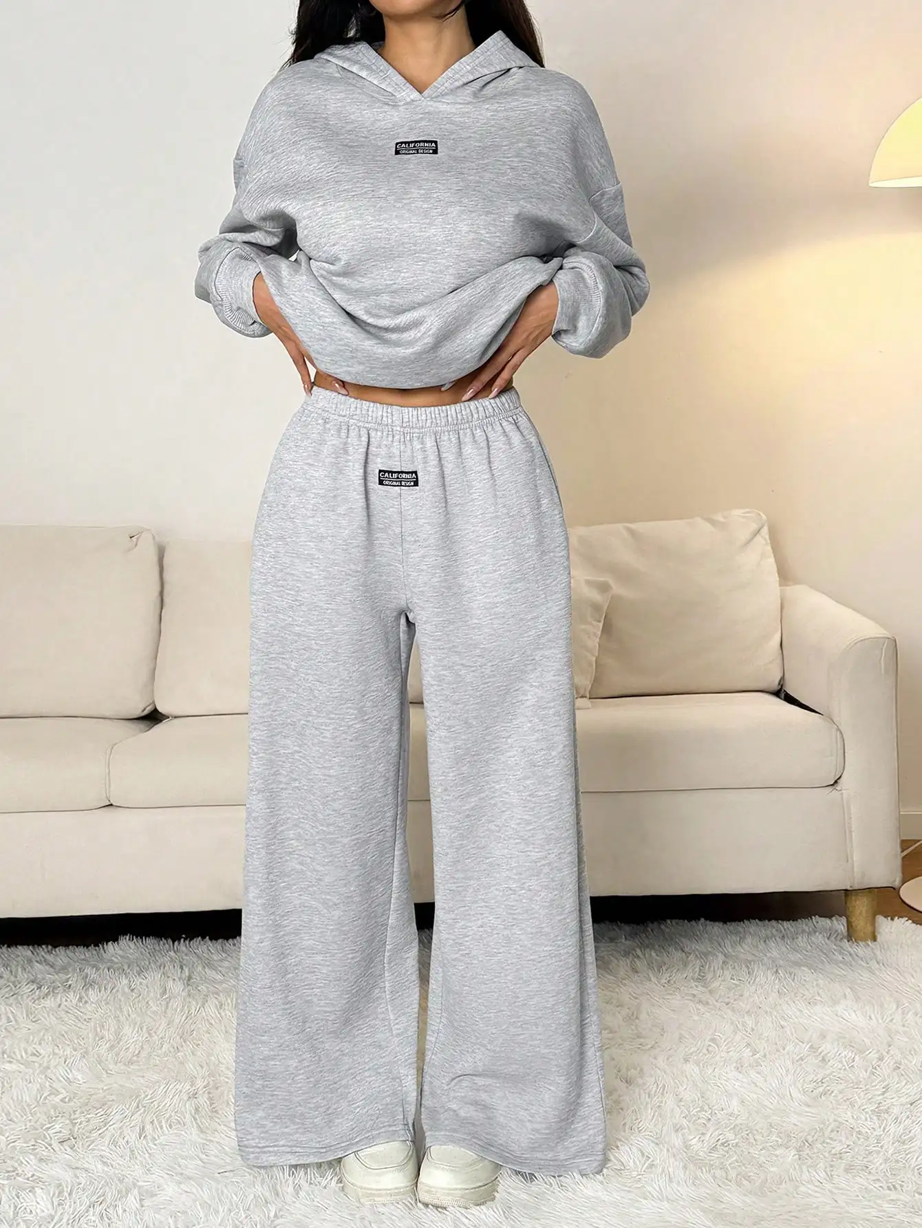 

Women's Autumn Winter Casual Loose Hooded Sweatshirt And Wide Leg Sweatpants Set