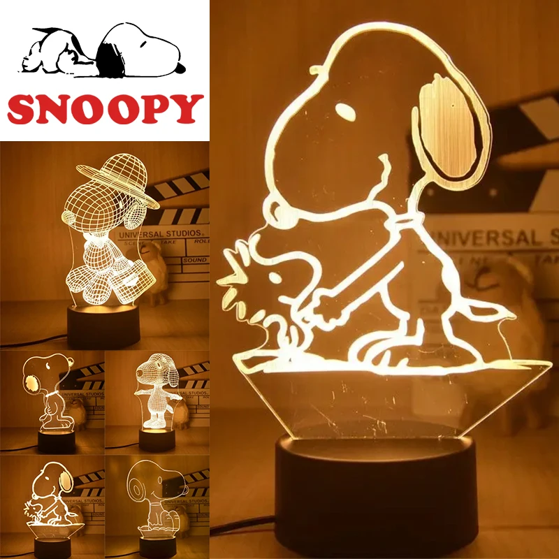 Snoopy Night Light Cartoon 3D Visual LED Figures Model Cute Desk Lamp Decoration Bedroom Creative Desk Ornaments Bedside Lamp