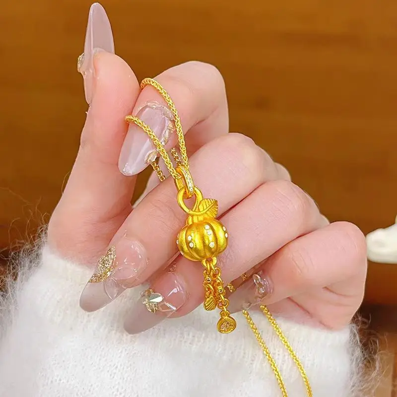 قلادة نسائية من الذهب عيار 24 قيراط AU999 على شكل قرع ذهبي وفيرة |   القرع القديم مع كرمة اليشم، أنيقة للولائم