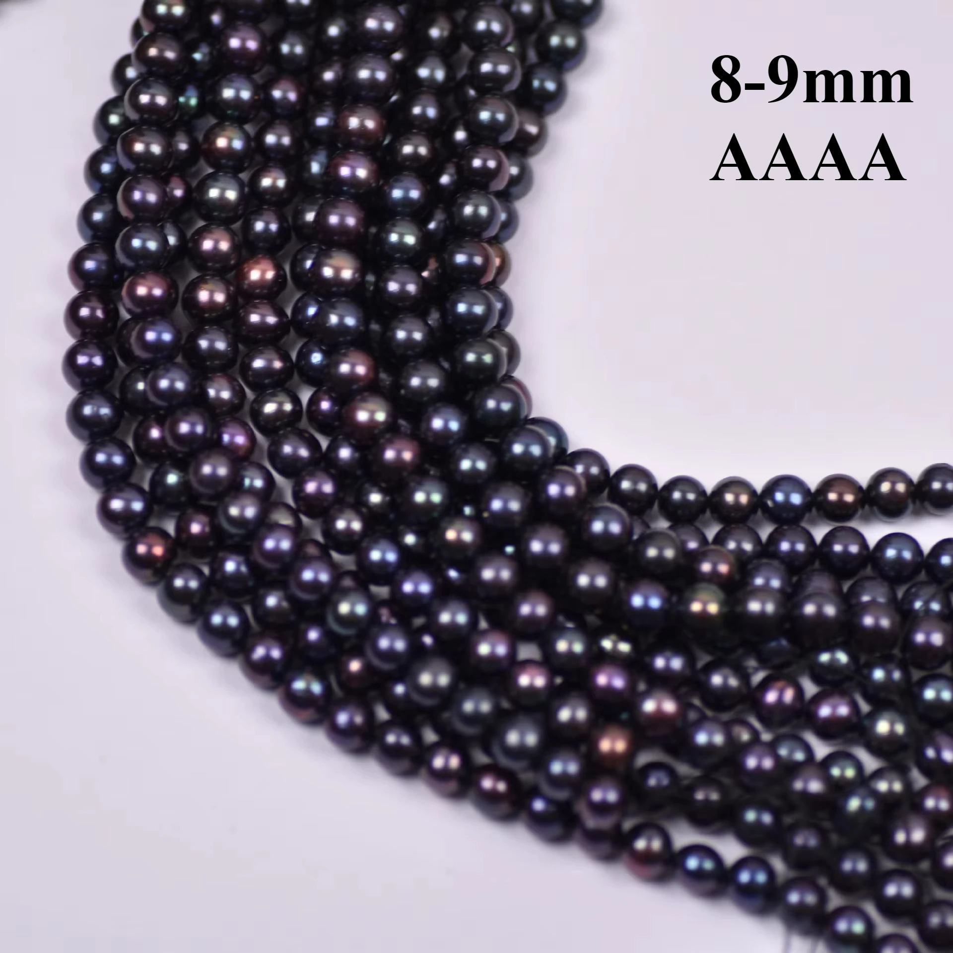 8-9mm 4A Brilliant Natural Freshwater Peacock Black Round Pearl Velvety Bead Gift Jewelry Make DIY Necklace Bracelet Accessories
