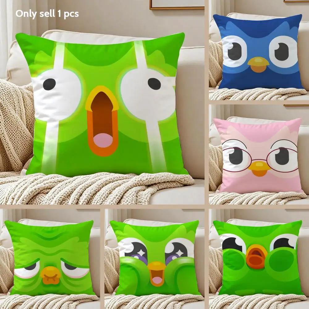 Cute D-Duolingos Cushion Cover Silky Short Plush Sofa Pillow Cover Hidden Zipper Soft Dustproof Case for Home Decor