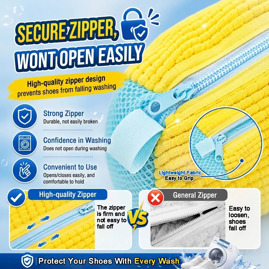 Fluffy Fiber 360 ° Surround Cleaning Shoe Washing Bag - Reusable Durable Machine-Washable Shoe Bag With Zipper Closure(1Pcs) image 4