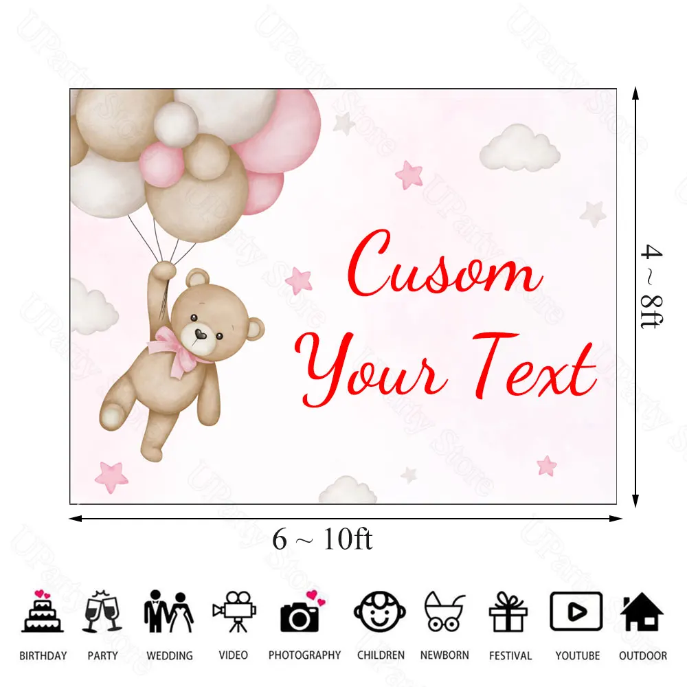 6/10ft Customized Baby Shower Backdrop Photo Booth We can Bearly Wait Brown Bear Background for Birthday Baby Shower Decorations