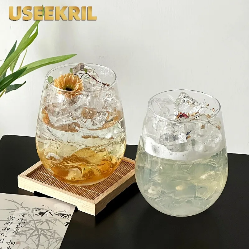 Funny Oval Glass Cup,Large-Capacity Juice Cup,Coffee Cup, Iced Americano Cups,Egg-Shaped Cocktail Glasses Cups,Kitchen Bar Tool