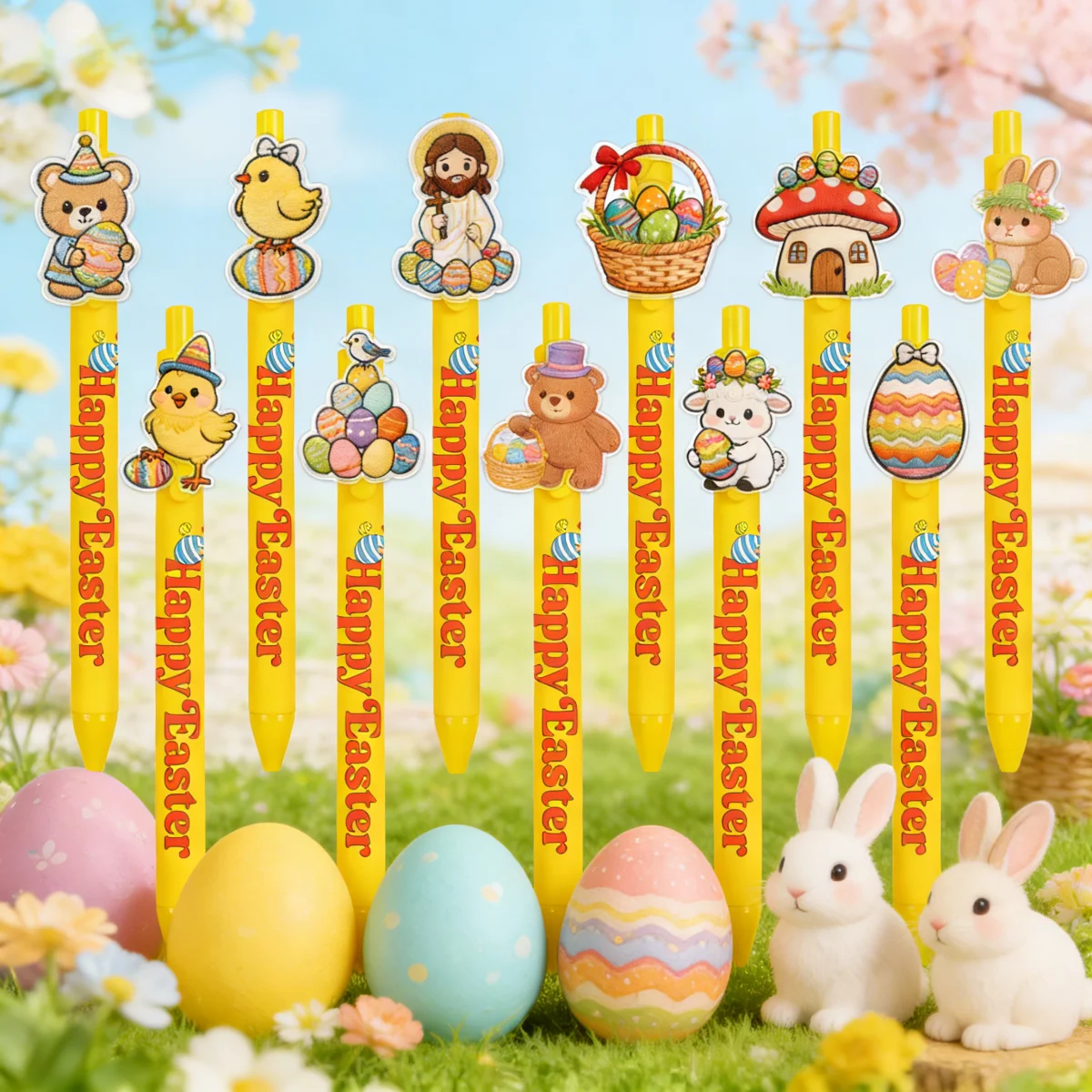 

16/17 Pcs Easter & Spring Themed Pens, Smooth-writing Easter Egg Ballpoint Pens, Rabbit & Chick Shaped Pens for Students