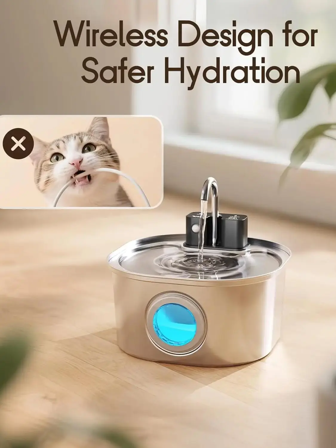 3L Rvs Draadloos Opladen Sensor Kat Fontein Auto Drinkfontein Voor Katten Hond Drinker Huisdier Dispenser Kom - afbeelding 2