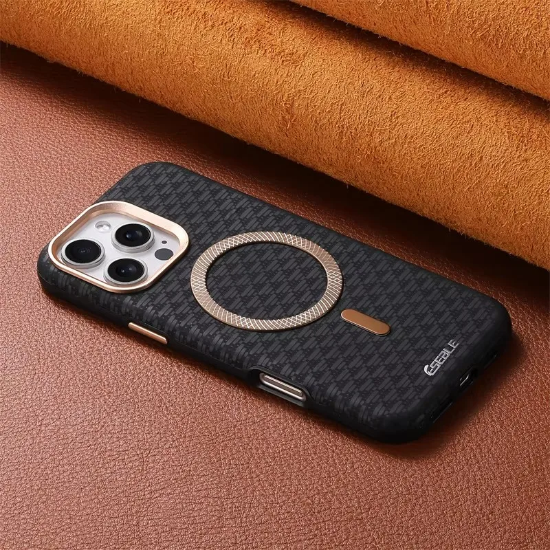 

Luxury Leather Magnetic Fiber Texture Magsafe Phone Case For iPhone 13 14 15 16 17 Pro Max Wireless Charging Shockproof Cover