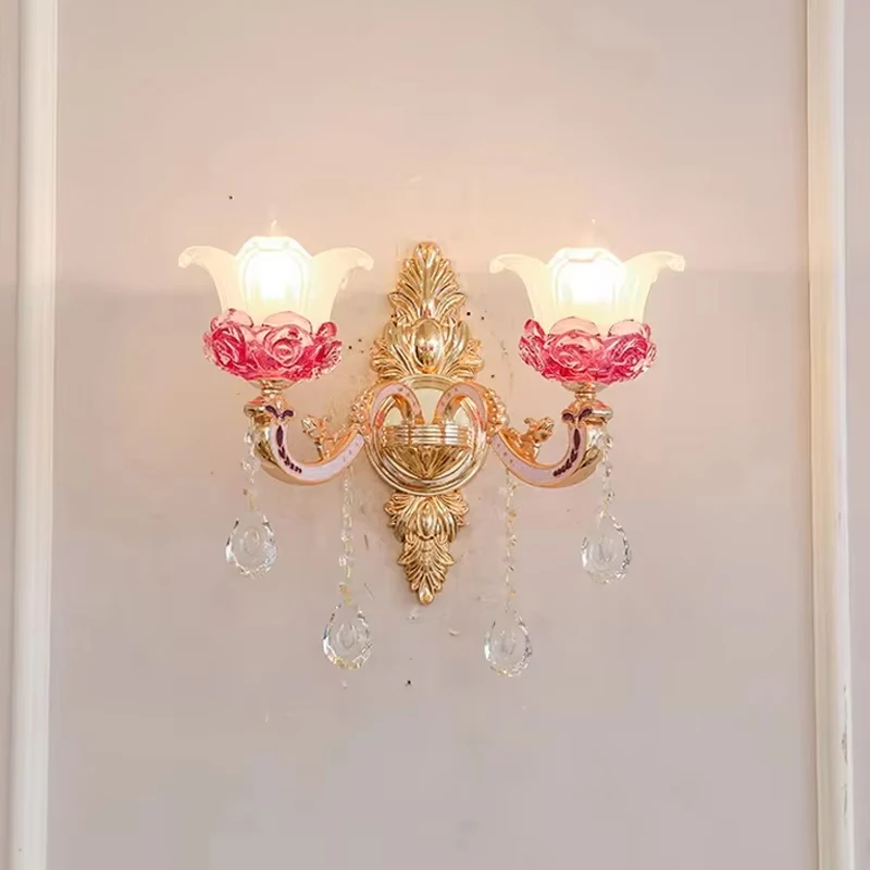 

European Bedside Wall Lamp Atmospheric Living Room Background Crystal Lamp Luxury Bedroom Hallway Staircase Wall Light Fixtures