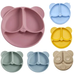 2024New Baby Safe  Silicone Suker Plate Cartoon Children Dishes Feeding Toddler Training Tableware Retro Kids Smile Face Plate