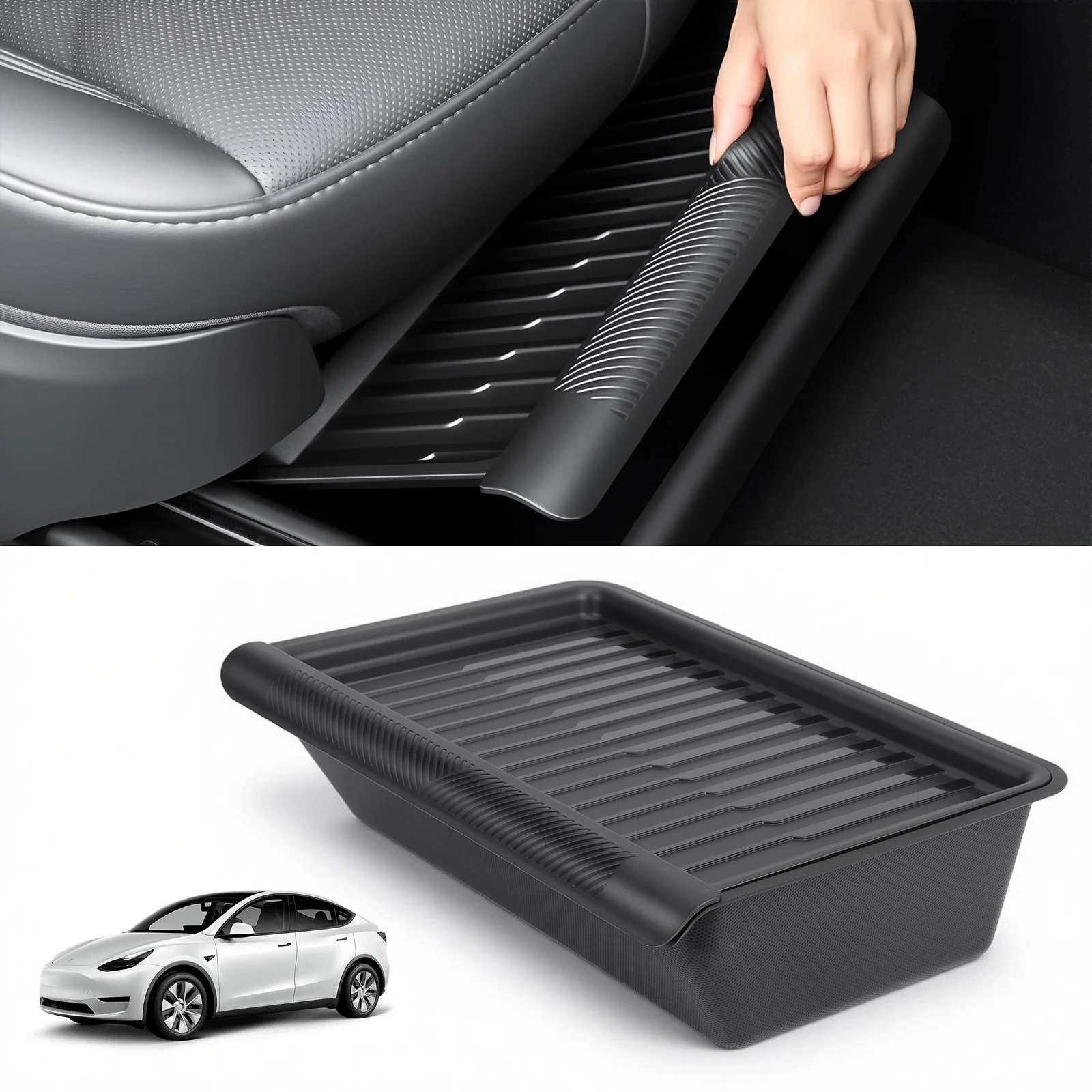 

Under Seat Storage Box TPE Hidden Tray Push Pull Space Box with Lid For Tesla Model Y 2020 2021 2022 2023 2024 Juniper 2025-2026