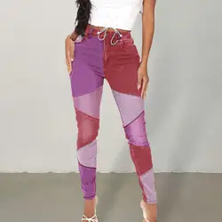 Jeans de alta elasticidade feminina, calças lápis, botão de bolso, mosca com zíper, nádegas, cintura alta, Street Wear