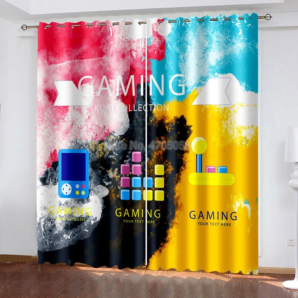 Games Curtains Kids Video Games Themed Design in Retro Style Gamepad Console Entertainment Living Room Bedroom Window Drapes