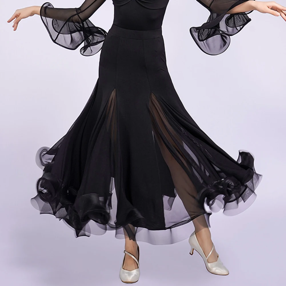 Emerald Green Long Dress New Style Ballroom Dance Flamenco Skirt Standard Fishbone Skirt Roland Purple Fashion Black Waltz Skirt