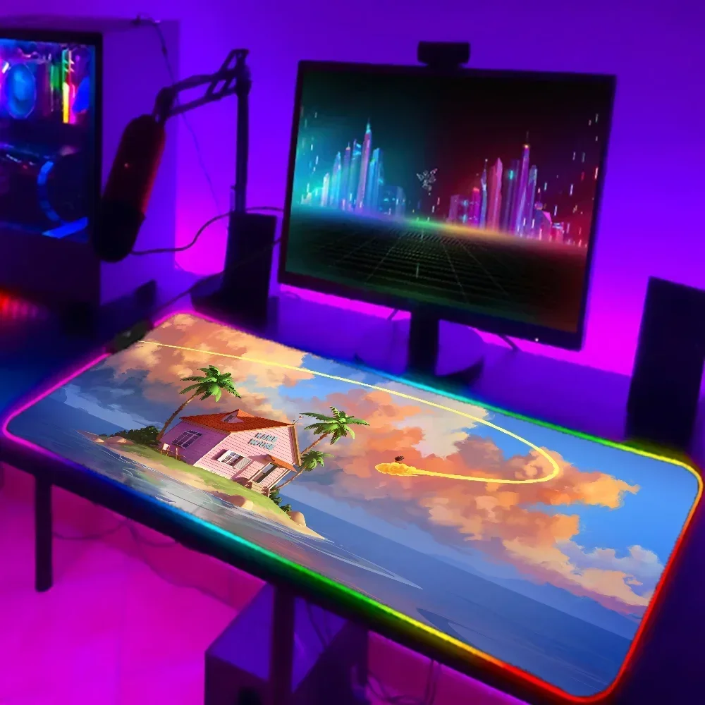 Anime Little House on the Sea XXL RGB Gaming Mouse Pad HD Print Black Gamer Accessories High Quality Large LED Non-slip Desk Mat