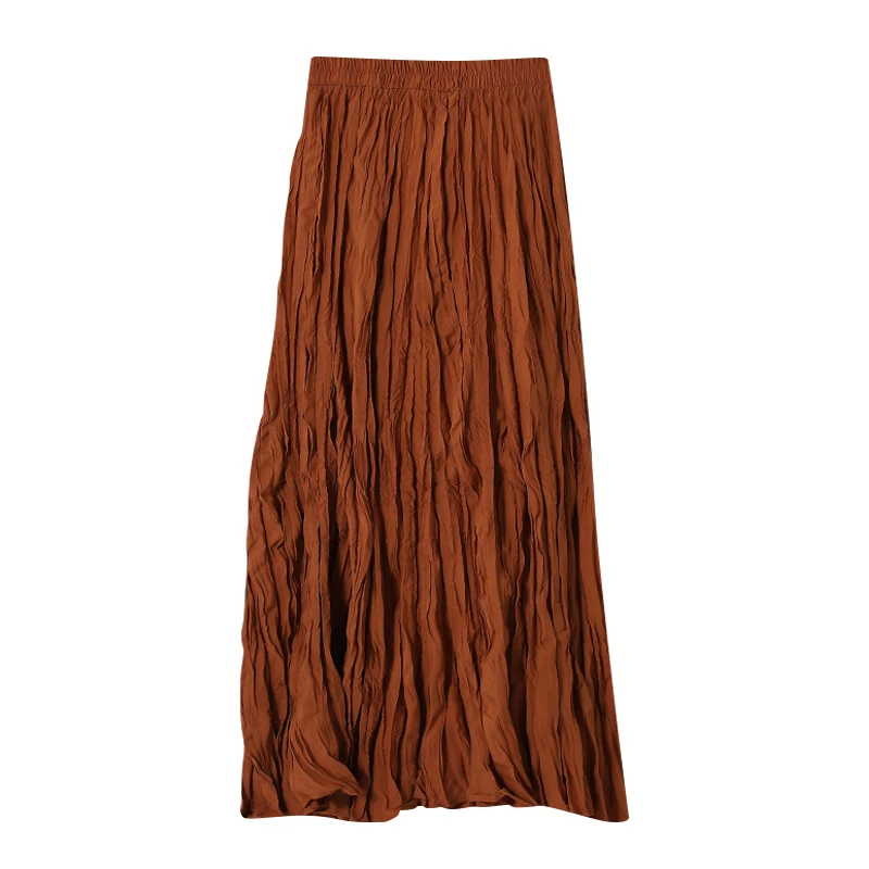 Solid Color Pleated Skirt Women Casual Long Skirt Spring Summer Elastic High Waist Pleated Black White A-LINE Party Skirts