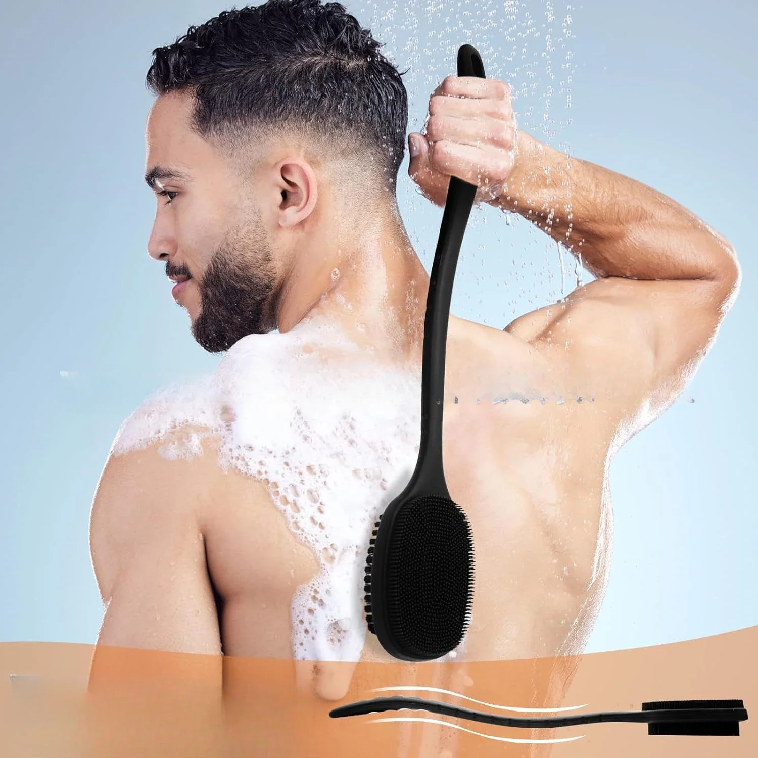 Back Body Brush Double Sided Long Handle Soft Silicone Bristles and Nylon Brush Silicone