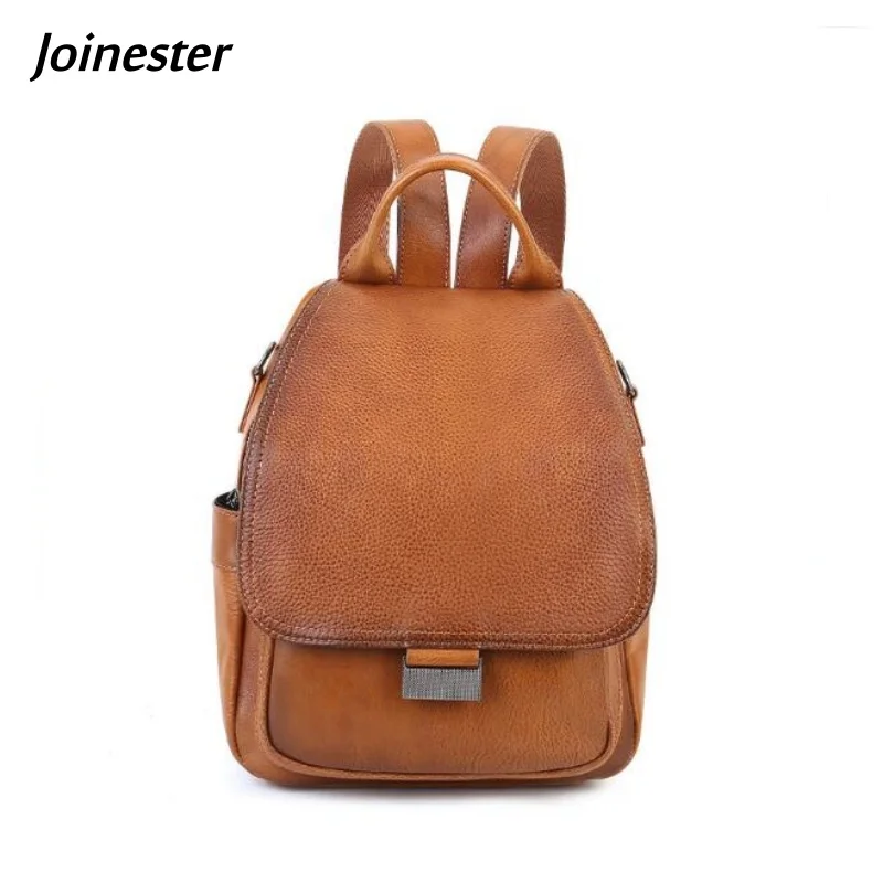 Genuine Leather Pure Color Flap Backpack for Women Versatile Waterproof Commuting Travel Bag Top layer Cowhide Leisure Schoolbag