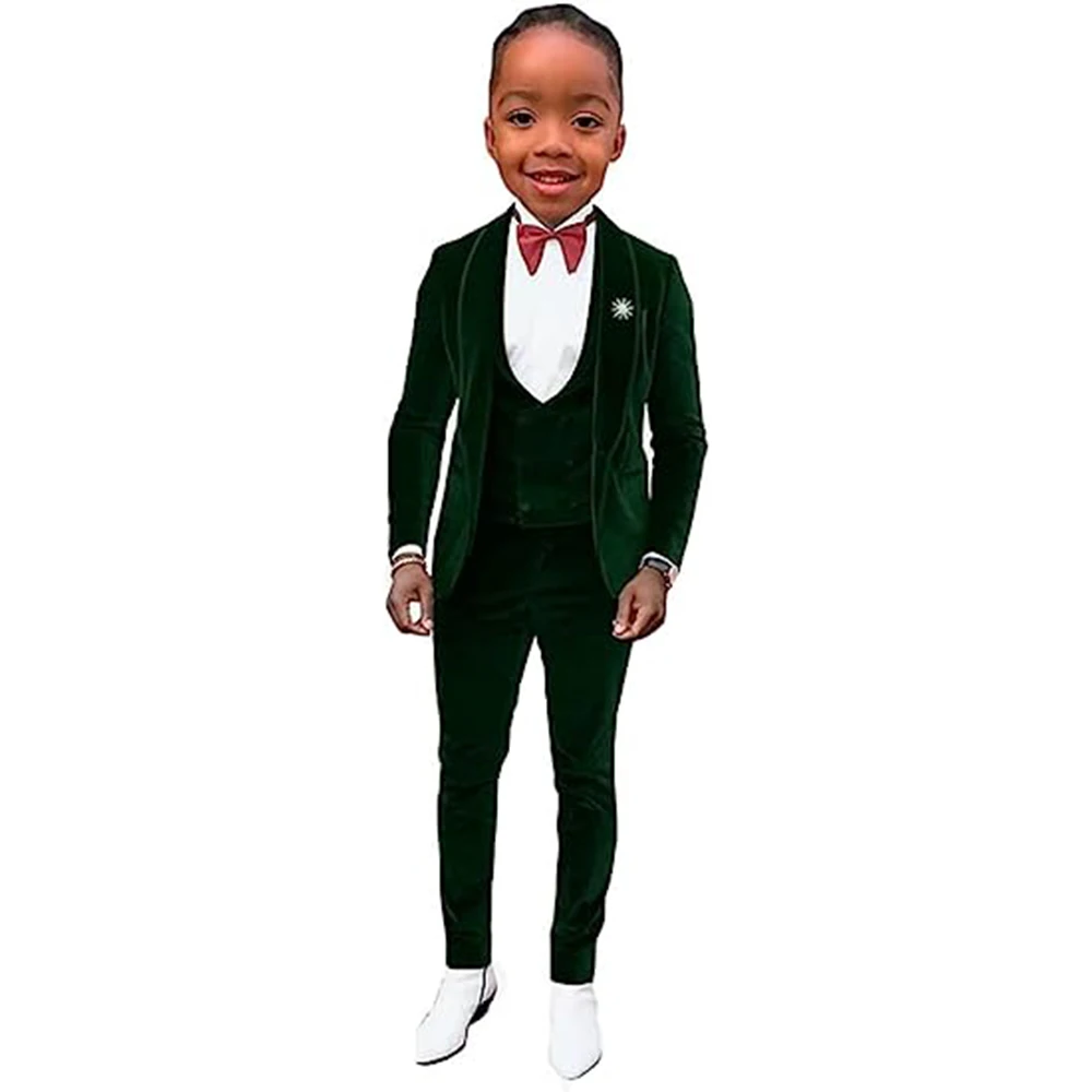 

Green Velvet Boys Suit Casual Jacket Vest Pants 3 Piece Set New Style Formal Wedding Tuxedos Kids Slim Fit Blazer Kids Suits
