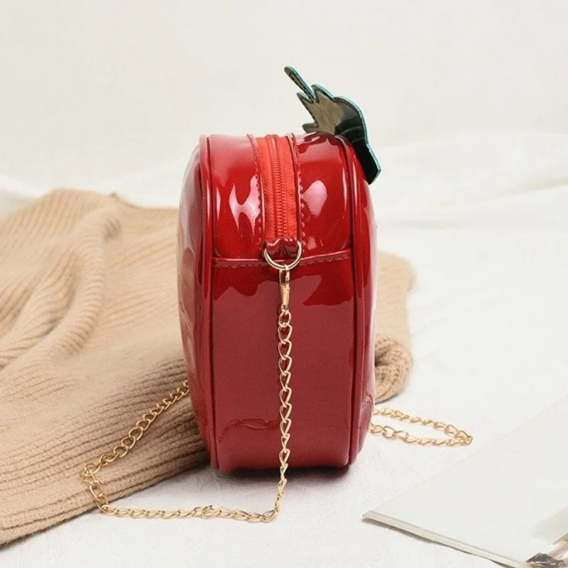 Women's Cute Patent Leather Summer Strawberry Shape Chain Bag Creative Fruit Girl Shoulder Crossbody Bag image 4
