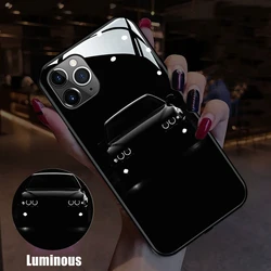 Sport Car Voice Sensing LED Light Glowing Luminous Tempered Glass Phone Case for iPhone 11 12 13 14 15 X Xs Xr Mini Pro Max Plus