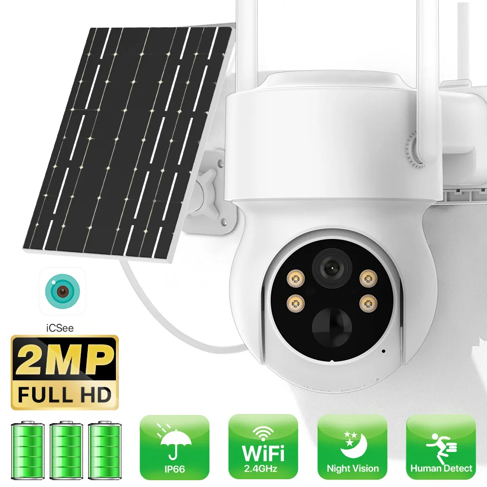 Drahtlose WiFi PTZ Solarkamera Menschenerkennung Eingebaute Batteriekamera 1080P