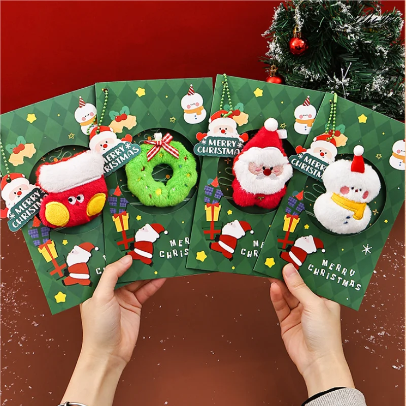 لعبة بطاقات معايدة عيد الميلاد المجيد من القطيفة مع مغلفات وملصقات قابلة للطي من النوع الكرتوني ومستلزمات تزيين عيد الميلاد #5