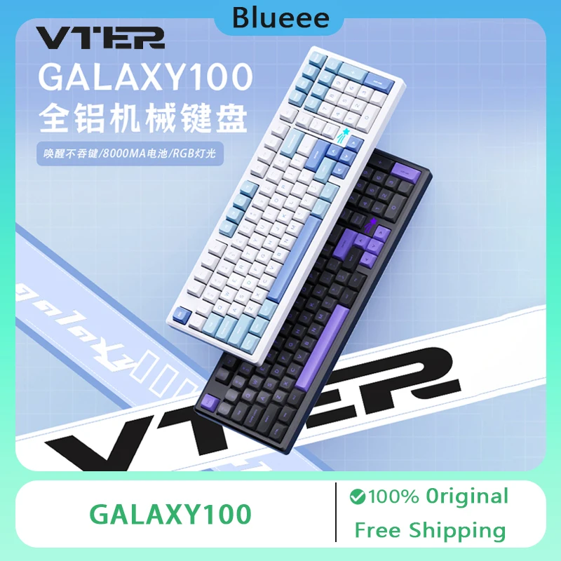 Imagem -01 - Teclado Gaming Mecânico Eixo Personalizado com Fio sem Fio Liga de Alumínio Rgb Light 101 Chaves 8000mah Vter-galaxy100 teclado gaming mecanico eixo personalizado com fio sem fio liga de aluminio rgb light 101 chaves 8000mah vter galaxy100 01
