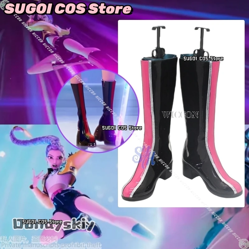 

Rumi Huntrix Kpop Demon Cosplay Anime Costume Shoes Sexy Queen Boots Y2K Punk Leather Chunky Heel High Tube Long Boots SUIT