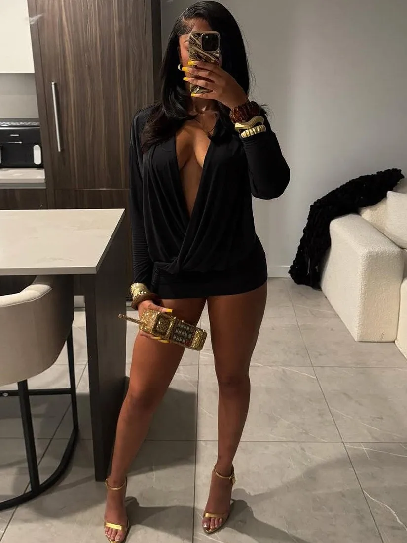 

Faionable Slim Fit Hip Hing Dr Женское сексуальное платье со средней талией Thiened Long Sve V-Ne Ci Walk Dr для женщин