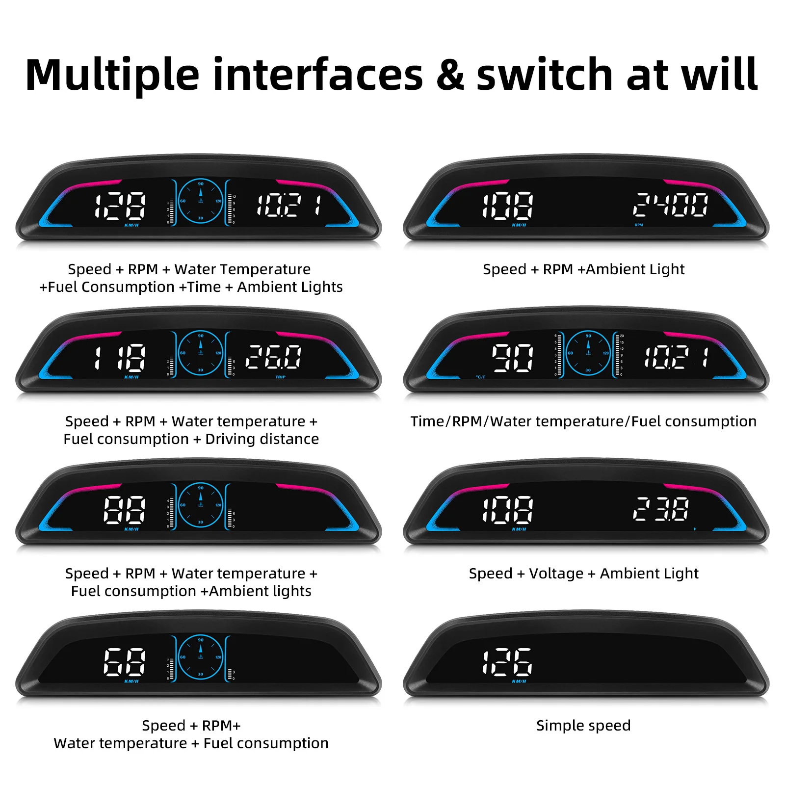 Smart Digital Meter HUD B3 obd2 display Multifunction Speedometer Tachometer RPM Water Temp Volt Fuel Consumption Security Alarm - Image 3