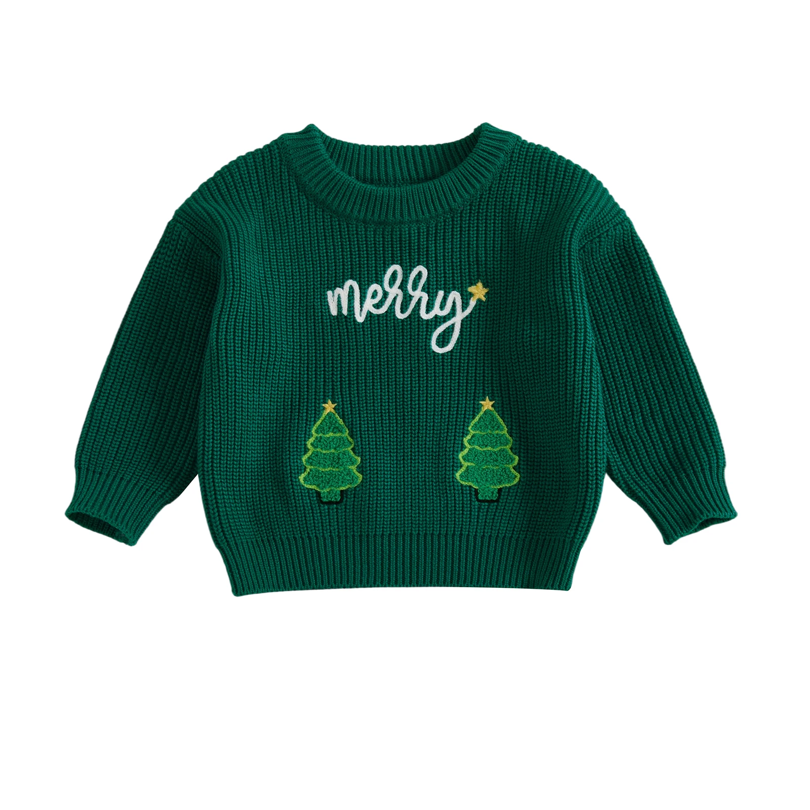 

Рождественские свитера для малышей, топы с длинными рукавами и круглым вырезом, топы с вышивкой в виде дерева и буквами, толстовки для малышей