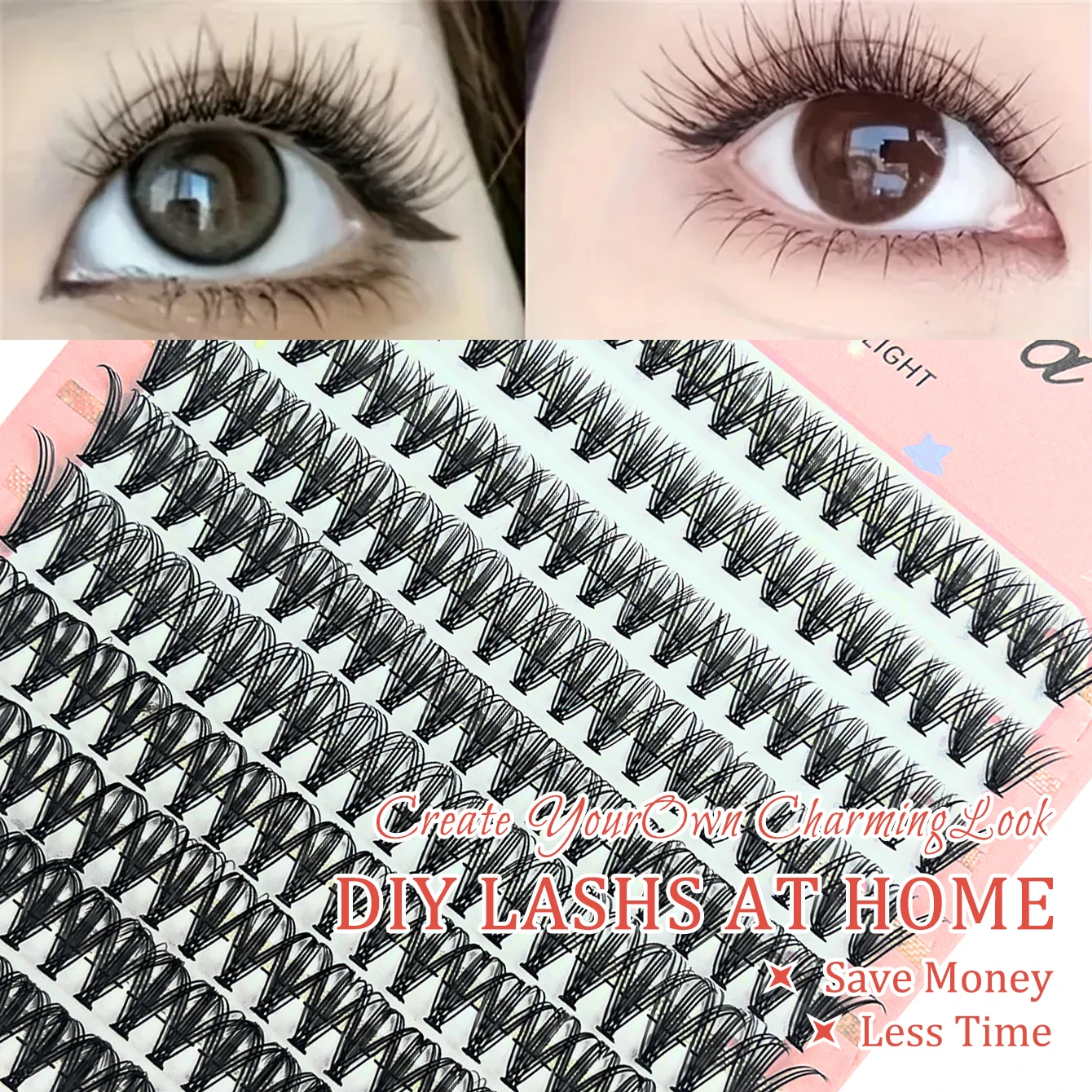 Natürlich aussehende 20D-DIY-Wimpern – weiche, wispige Cluster-Wimpern in gemischten Längen (9–16 mm) – D-Curl, flauschig und voluminös, wiederverwendbar