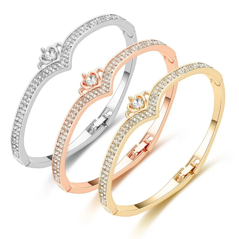 

Popular heart-shaped crown diamond bracelet for women, popular design rose gold bracelet hand jewelry, wear-resistant, waterproof bracelet jewelry