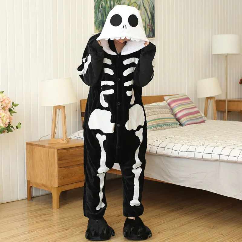 Dorośli Cartoon Onesies Kigurumi Unisex Anime Skeleton Cosplay Kostiumy na Halloween Christmas Party Kobiety Mężczyźni Piżama zwierzęca