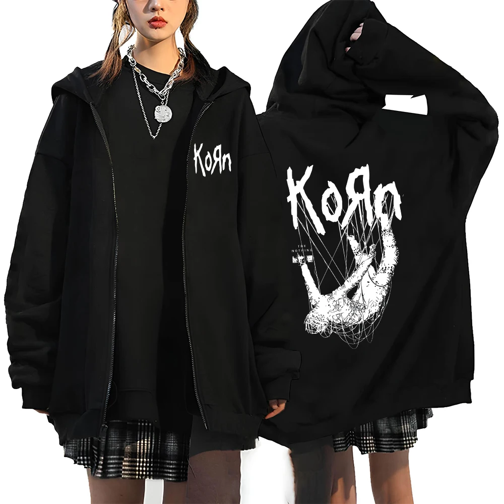 Korn Rock Band Letter Logo Zipper Hoodie Men\'s Metal Gothic Vintage Oversized Zip Up Hoodies Streetwear Punk sweat shirts Jacket
