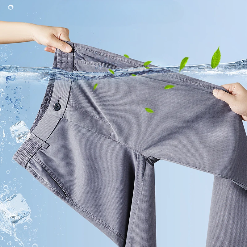 

2026 New Summer Men's Pants Lyocell Fabric Thin Casual Pants for Men Korean Stretch Fashion Straight Loose Trousers Size M-5XL