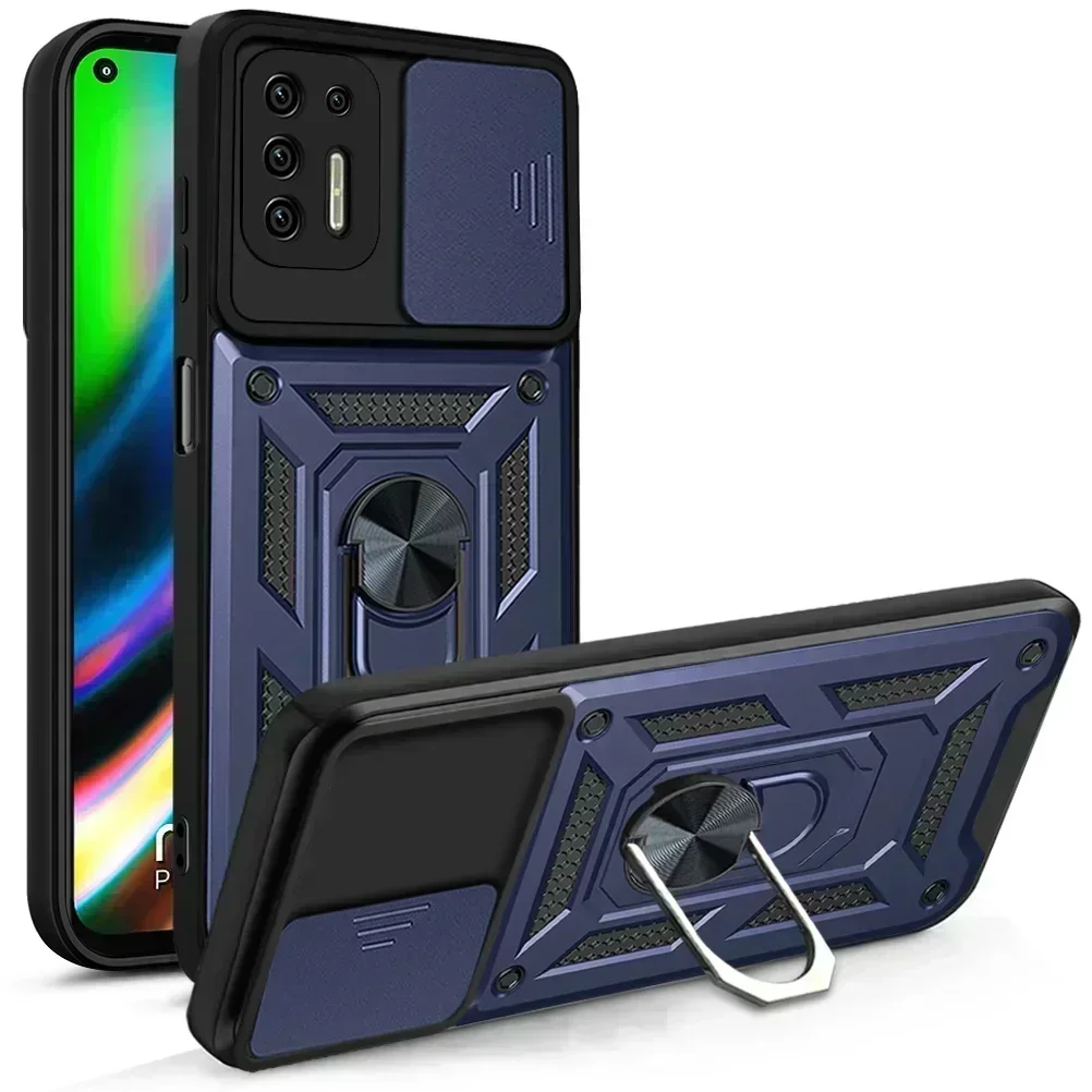 Funda para Motorola Moto G9 Plus a prueba de golpes, armadura de parachoques, cámara protectora, soporte magnético, cubierta de anillo para Moto G 9 Play E7 Plus