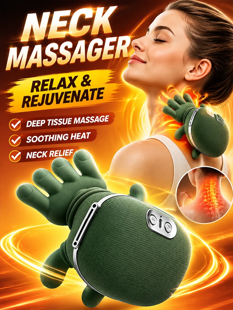 Cervical Neck Massager Shoulder Massager Electric Shiatsu Deep Massage Device with Human Hand Grip Design Wireless Rechargeable