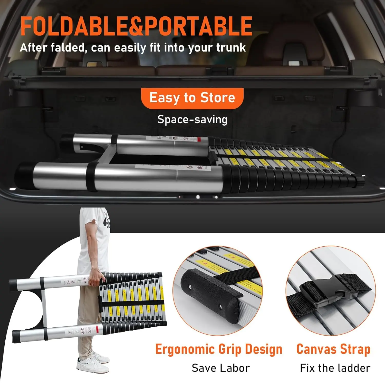 26.2FT Aluminum Lightweight Extension Ladder 330 Lbs Heavy Duty Non-Slip Feet Portable Folding Ladder Multi-P