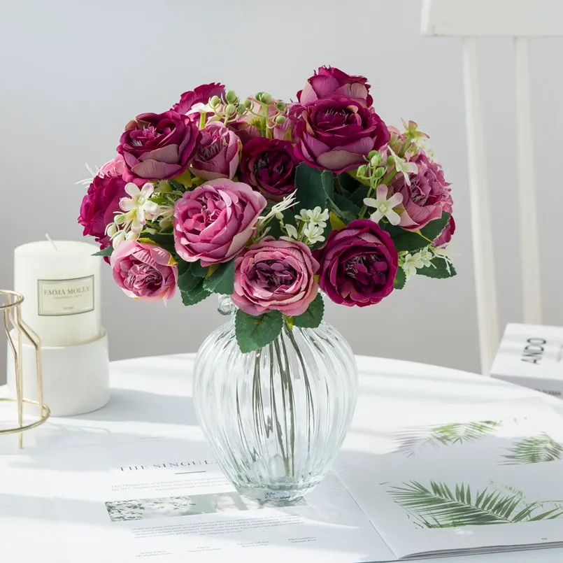 Künstliche Blume für Zuhause, Raumdekoration, Zubehör, Hochzeit, Sammelalbum, Pfingstrose, Süßigkeiten, Geschenkbox, Arrangement, Festival, Seidenrosenstrauß – Detail 10