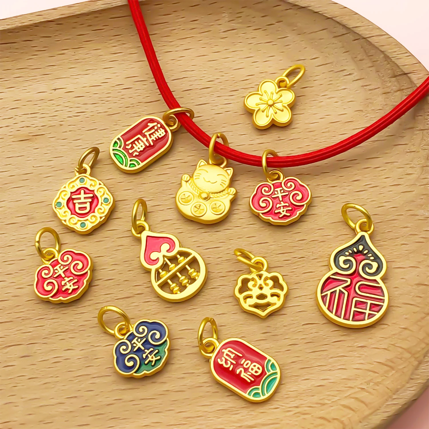 10/15pcs Antique & Sand-Gold Alloy Pendants for Wealth, Prosperity, and Good Fortune. DIY Chinese-style Charms for Bracelets - view 4
