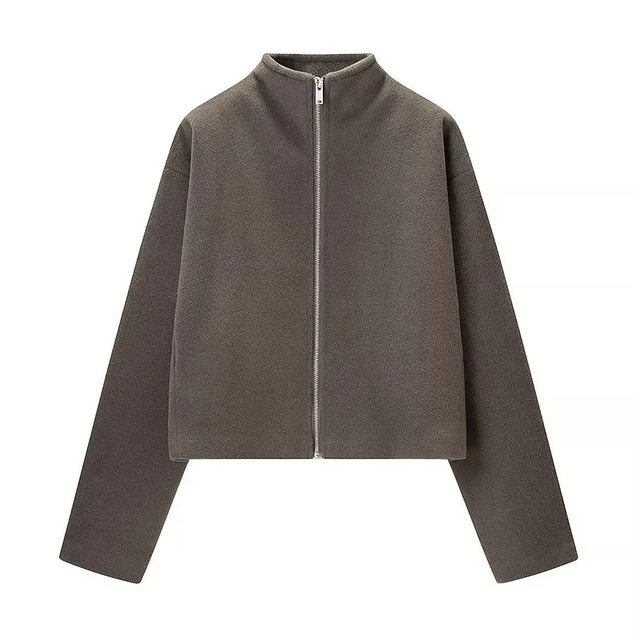 

Autumn/Winter Zipper Fashion Loose Short Jacket Women Long Sleeve Lapel Solid Commute Coat Street Office Warm Ladies Chic Jacket