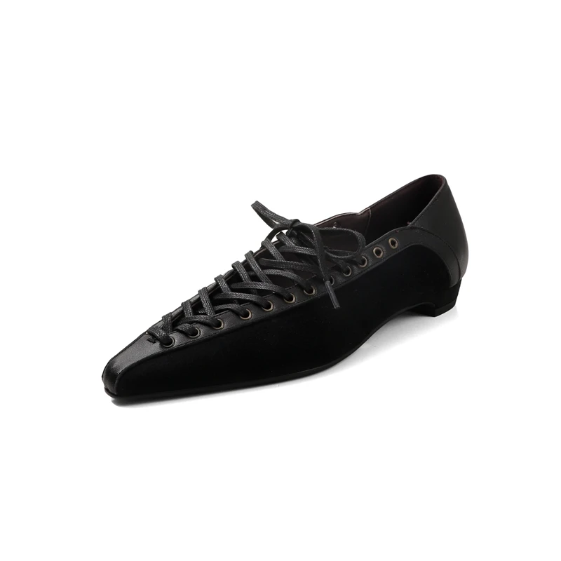 Women's new spring and autumn leather pointed lace up comfortable low heel retro high-end temperament fashion single shoe view 5