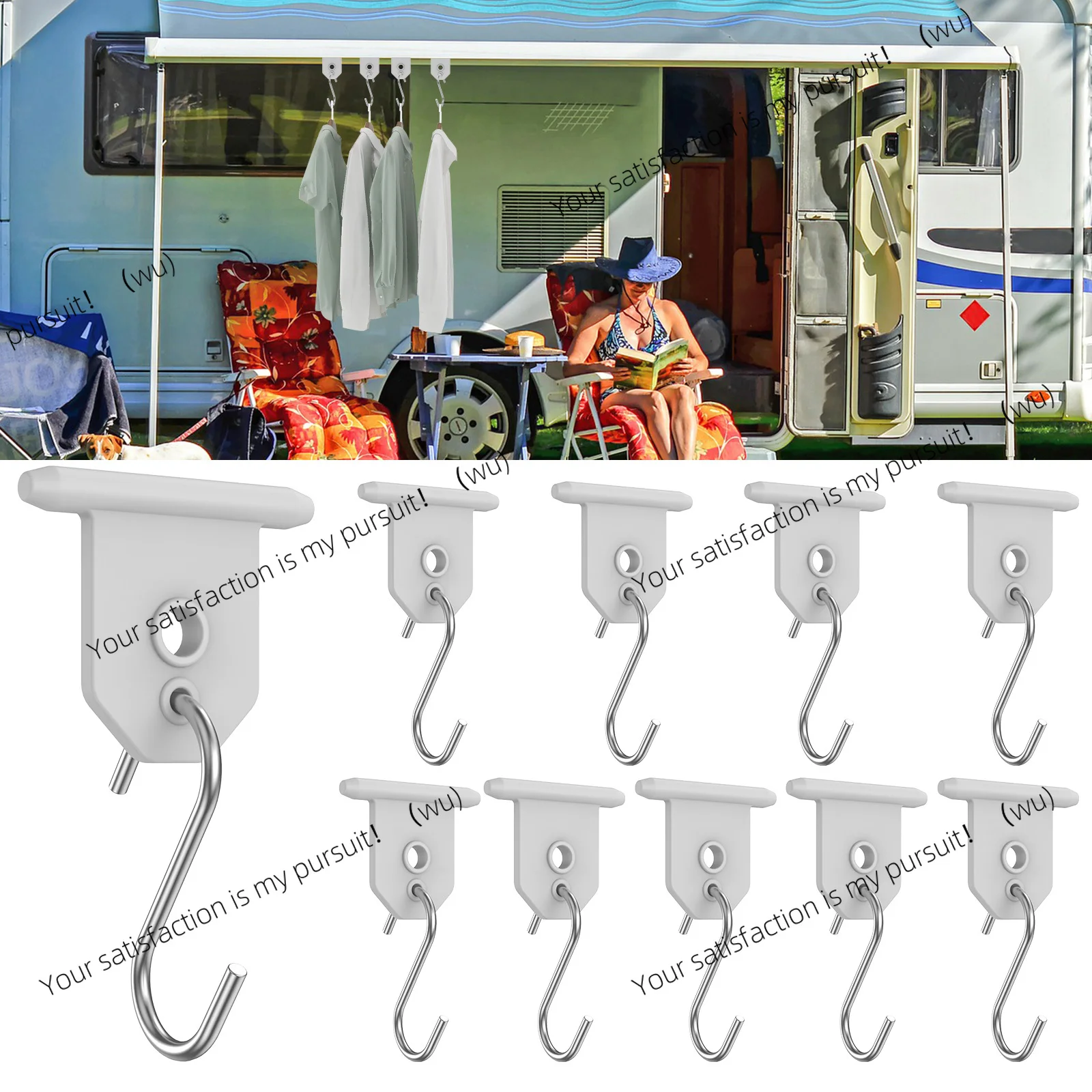 10Pcs Sturdy Awning Hooks for RV S Shaped Camping Awning Hooks Metal Party Light Hangers Hats Outdoor Camper Hanging Accessories