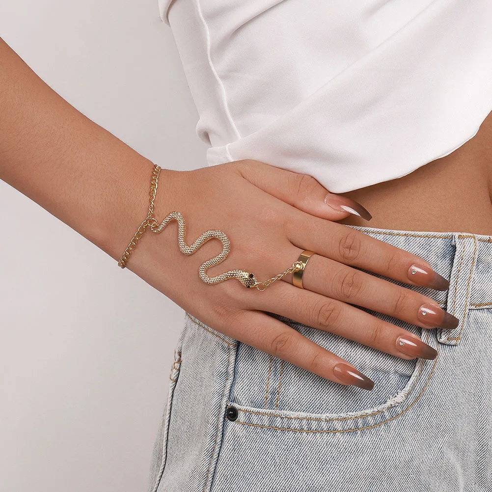 2 قطعة خواتم الحفلات الرجعية مع سلاسل حفلة موسيقية يومية هدية ثعبان حلقة سوار خواتم اليد ثعبان حلقة سوار سلسلة اليد #3