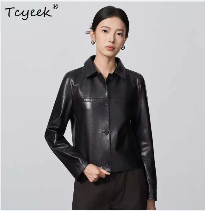 Tcyeek Real Leather Jacket Woman Fashion Autumn Clothes Oli Wax Natural Sheepskin Coat Women Slim Fit Semi Vegetable Tanning