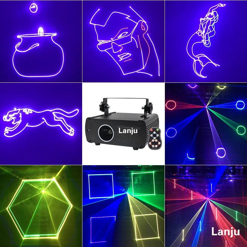 Lanju ไฟเลเซอร์ LED 500mW SD Card RGBW ควบคุมด้วยเสียงไฟรูปการ์ตูน3D DISCO DJ PARTY Flash แสงเวที