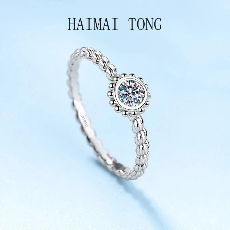 Torsion Arm PT950 Platinum Rings Moissanite VVS1 DColor 0.3CT Diamond Sunflower Luxury Quality Wedding Ring to Women Certificate