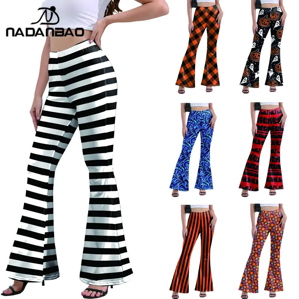 

Nadanbao Straight Flare Pants High Waist Casual Women Clothes Yoga Pant Elastic Printing Basics Trouser Slim Ankle-Length Pants